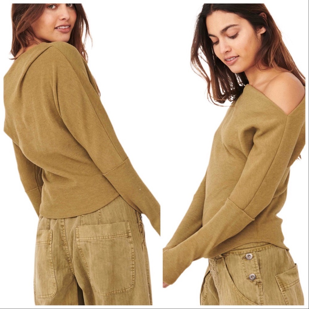 NEW FREE PEOPLE Fuji Off the Fuji Off the Shoulder Thermal Top in Earth … - Picture 13 of 13